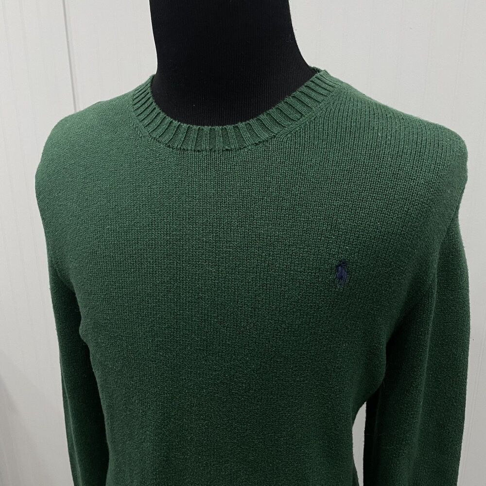 Polo Ralph Lauren Men's Large Green / Blue Pony Tight Knit Pullover Sweater - Picture 2 of 8